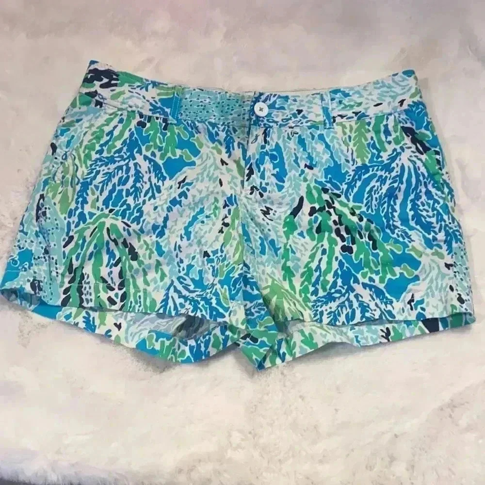 Lilly Pulitzer Callahan Blue Green Spa Lets Cha Cha 14 shorts